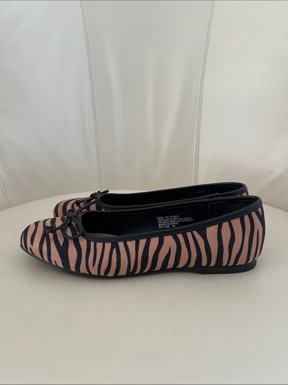Women's Zebra-Print Bow Ballet Flats - brown/black